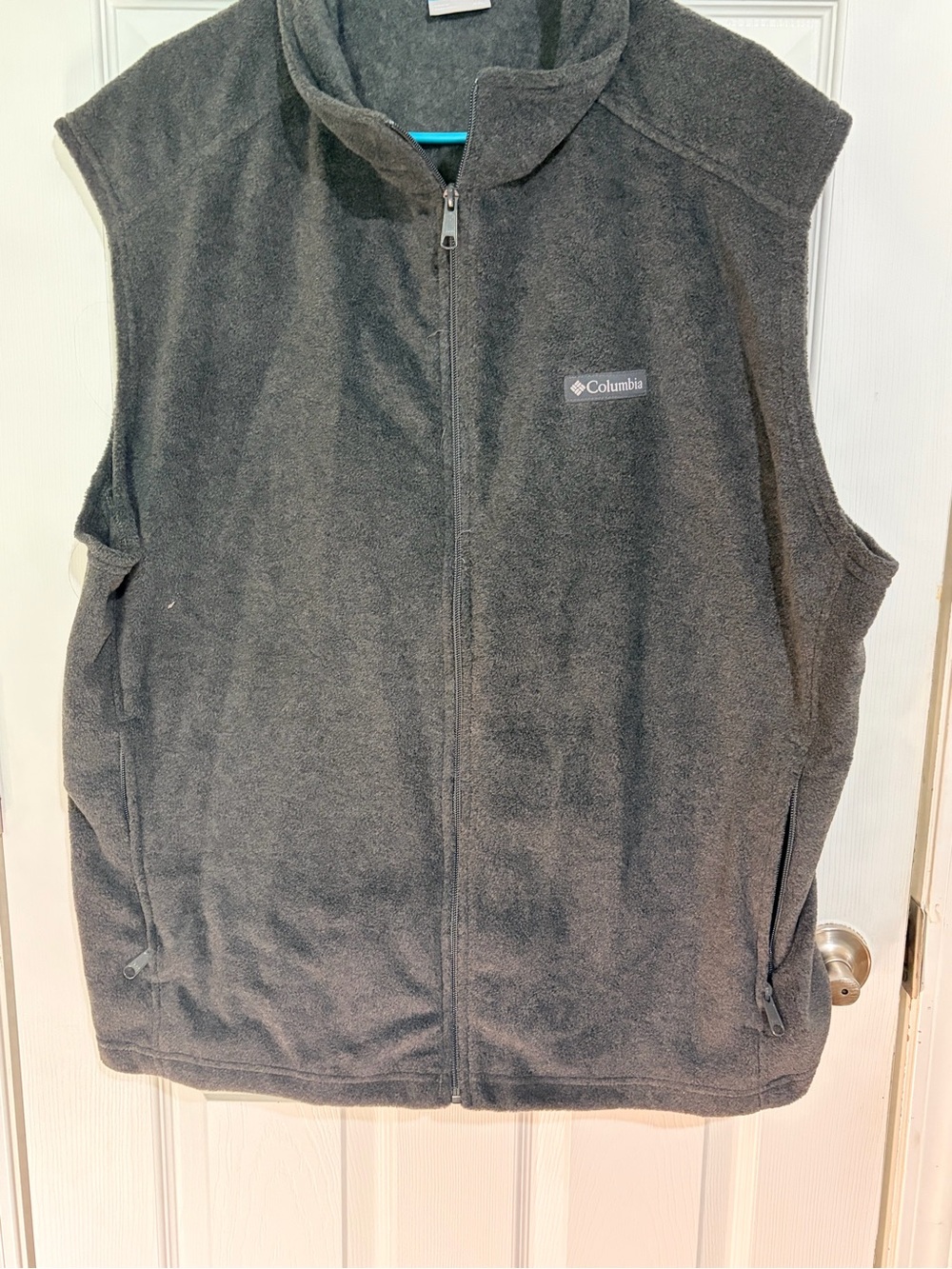 Columbia Charcoal Gray Fleece Vest with Blue Trim